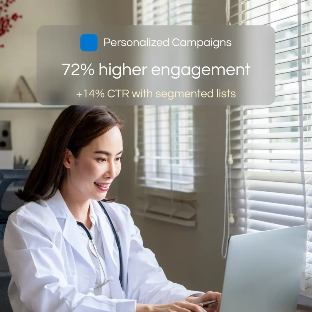 Smiling Doctor with laptop assessing website engagement by Marker Marketing