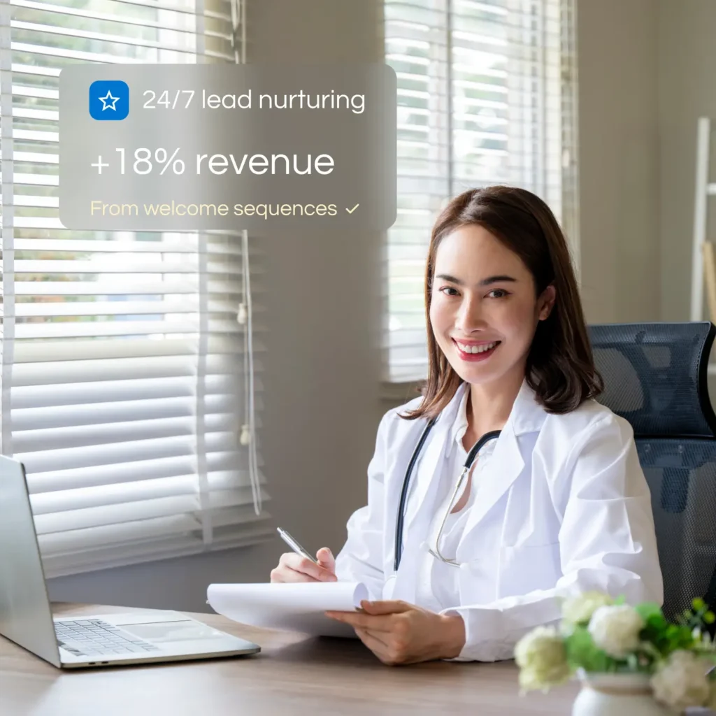 Smiling Doctor with Notepad assessing lead nurturing by Marker Marketing