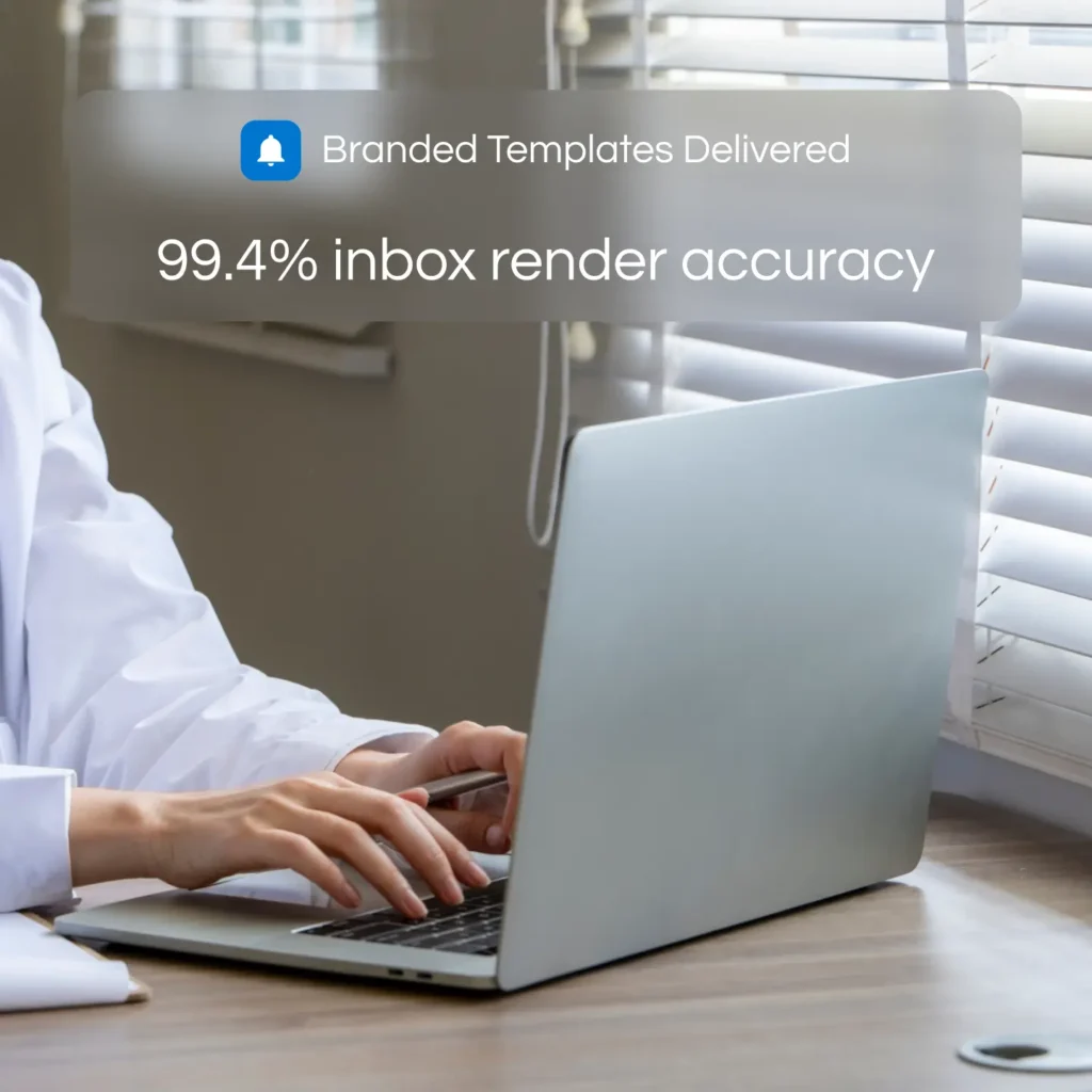 Closeup of Doctor's hands typing on a laptop by Marker Marketing