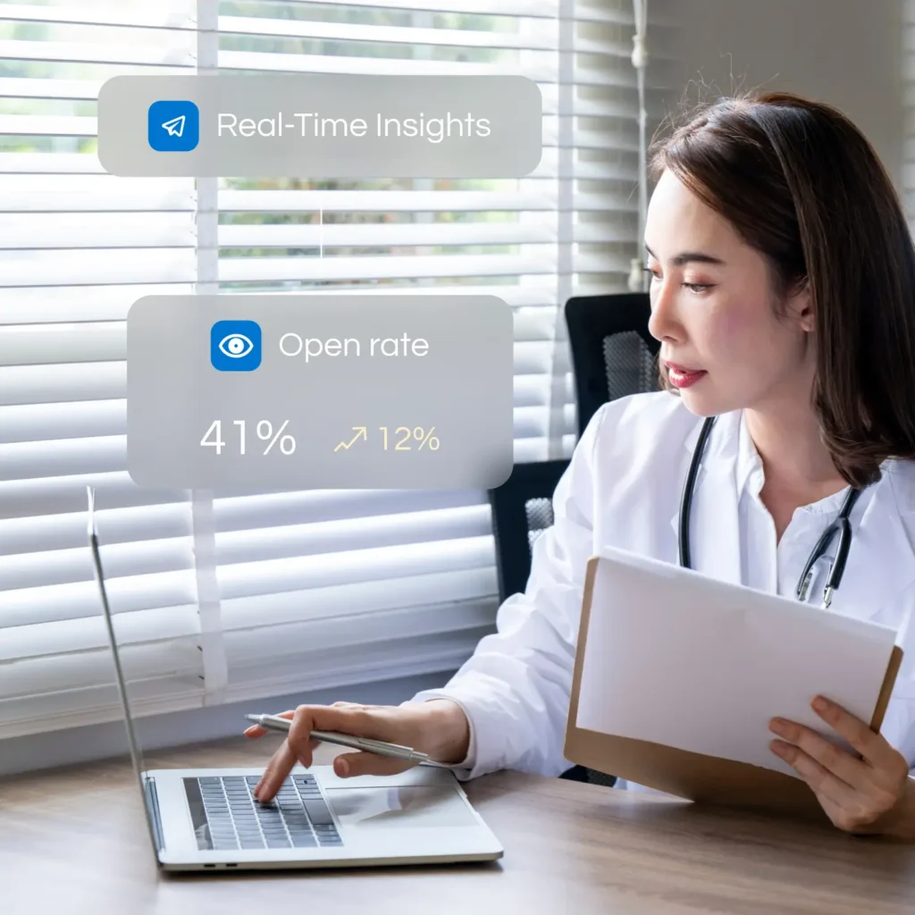 Smiling Doctor with Notepad assessing marketing services by Marker Marketing